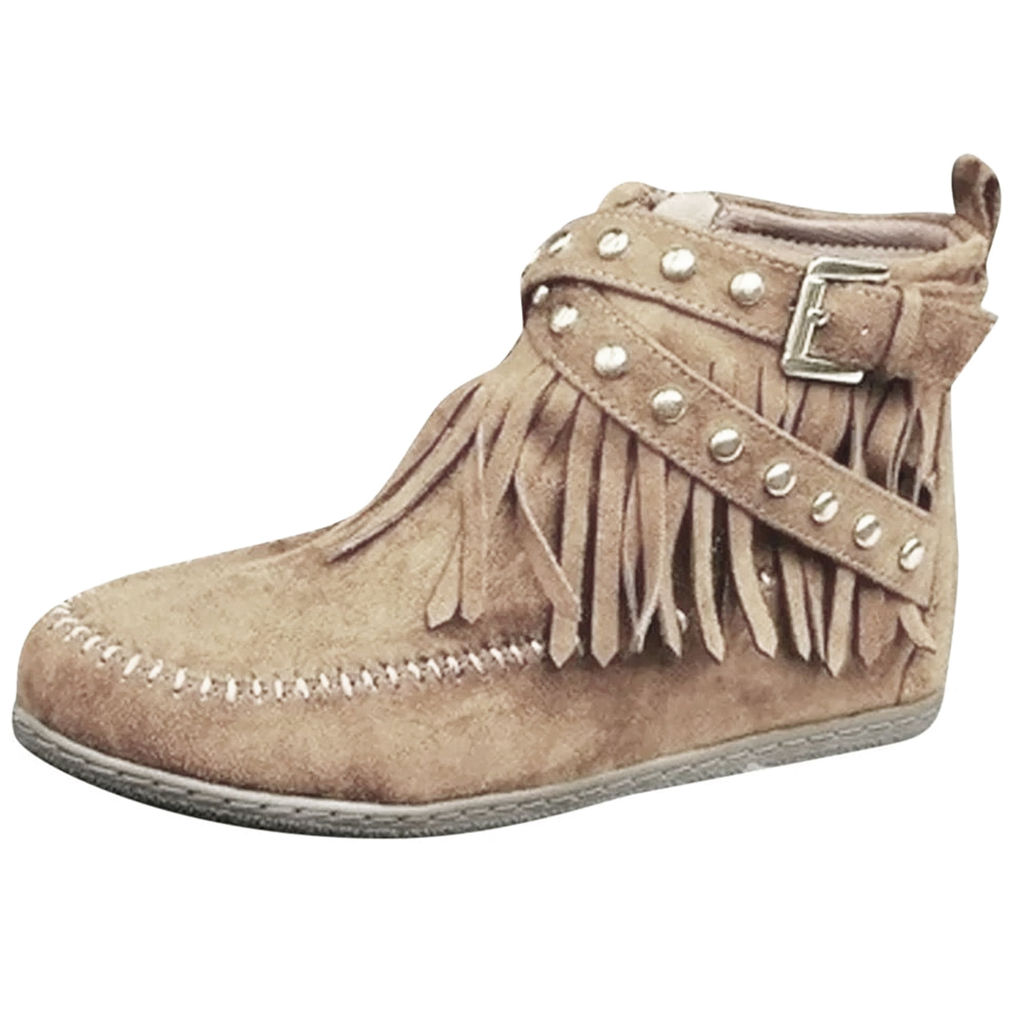 Womens Suede Tassel Fringe Moccasin Boots Flat Low Heels Mid Calf Shoes Size 