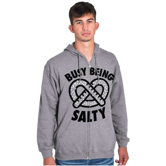 Busy Being Salty Pretzel Food Pun Zip Up Hoodie Men's Women's Brisco Brands S