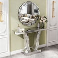 thumbnail image 5 of S-HOME Silver Wave Frame 31.5 Inch Round Wall Mirror with Crushed Diamond Surface for Bedroom and Entryway Use, 5 of 10