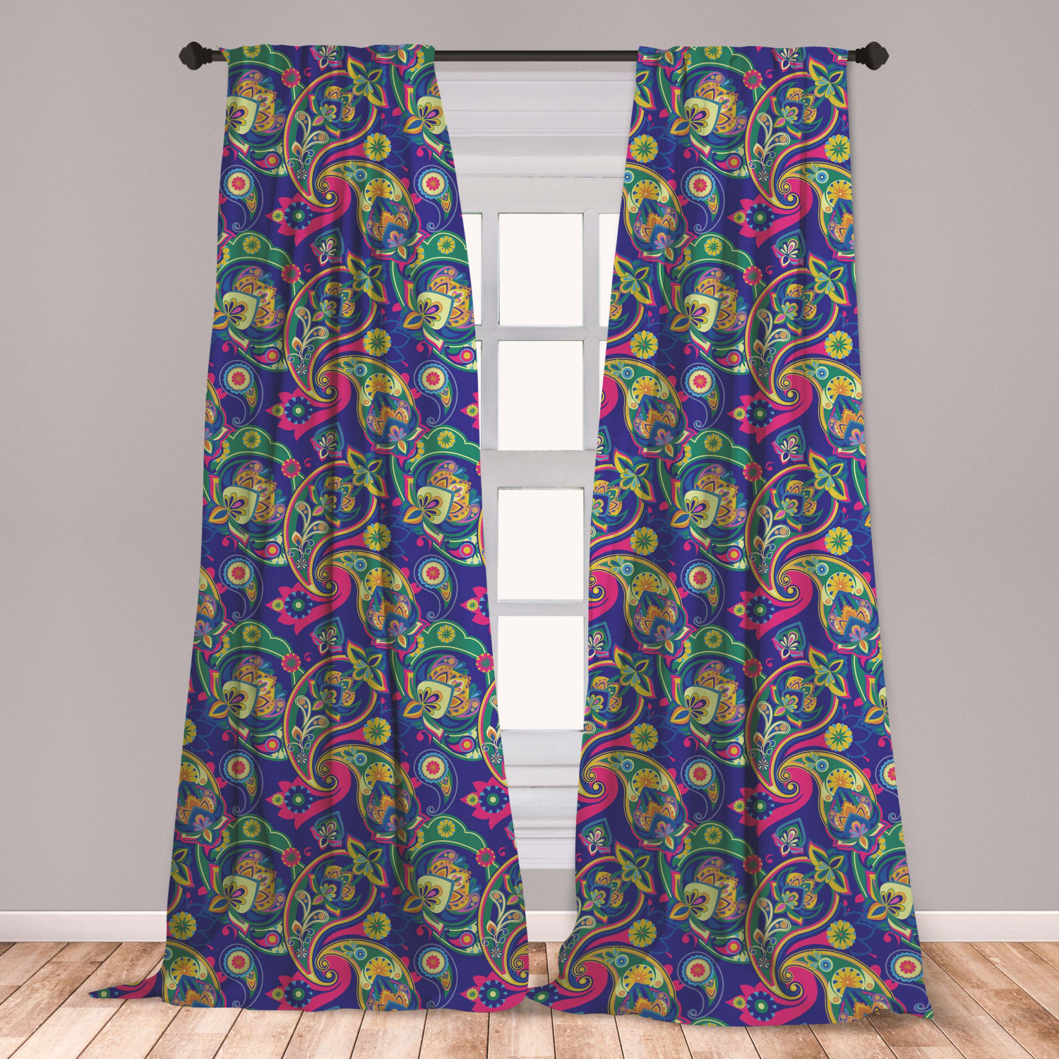 Paisley Curtains 2 Panels Set, Classic Persian Jacquard Boteh Ikat