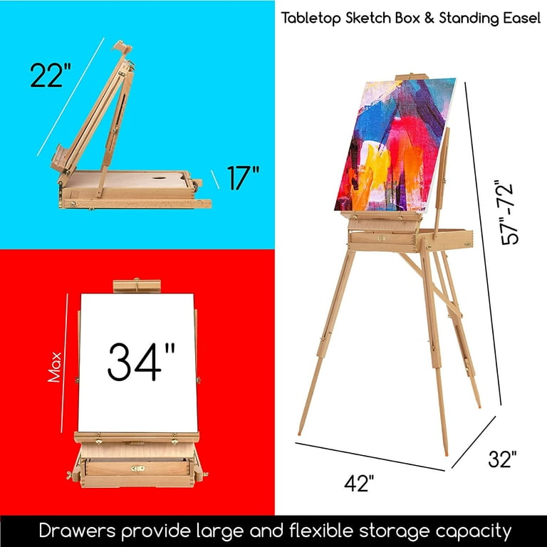 All-in-One French Easel Painting Set | 163-Piece Deluxe Artist Starter Kit  w/Wooden Field & Studio Sketch Box Easel for Adult, 100+ Professional