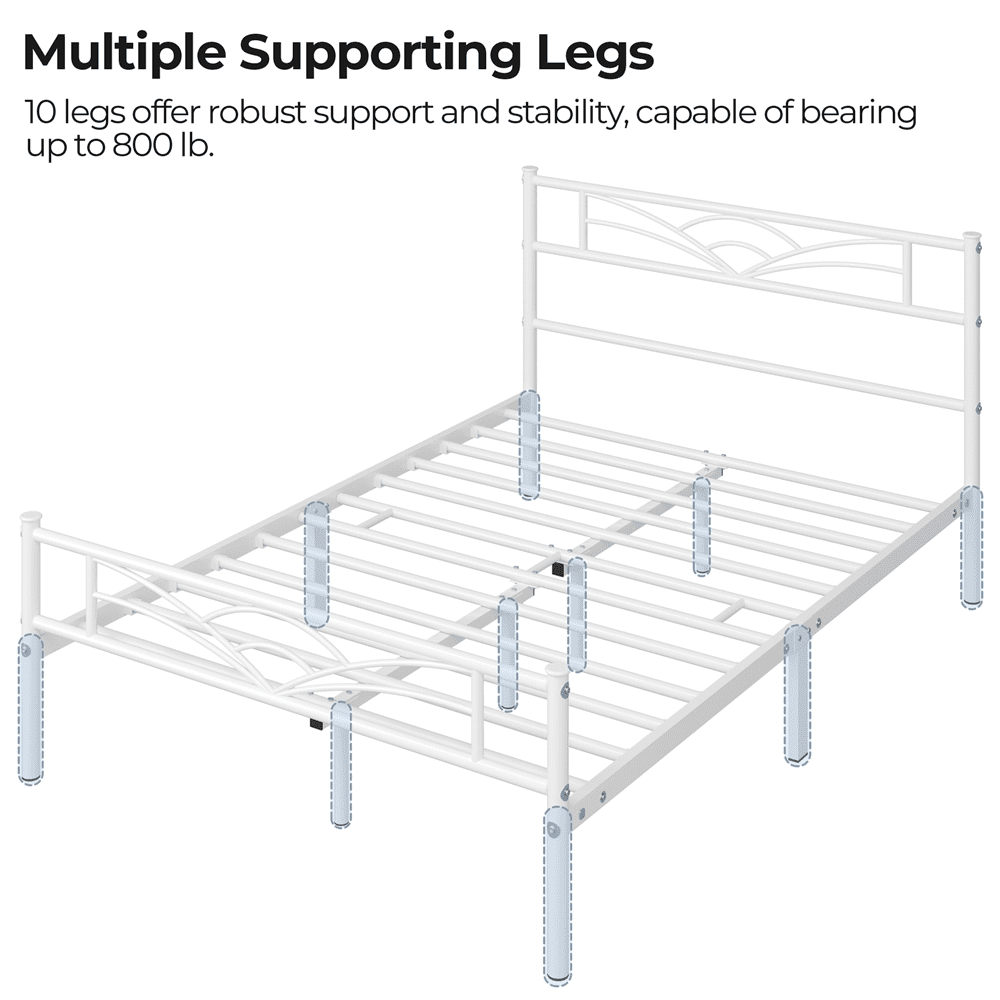 Fullfurnique Cadre de Lit Plateforme en Métal avec Tête de Lit Inspirée des Nuages, Simple, Blanc