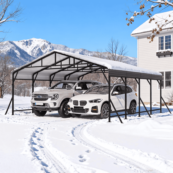 Mellcom 20'x20' Heavy-Duty Metal Carport with Enhanced Base & Galvanized Steel Roof for Car, Boats and Truck