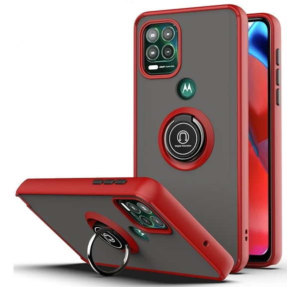 Dteck Moto G Stylus 5G Case with Ring Holder, Slim Translucent Frosted Matte Silicone Bumper Case Shockproof Rugged Cover with Kickstand for Motorola Moto G Stylus 5G, Red