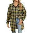 thumbnail image 2 of SwiftWear Women's Oversized Plaid Shirt Jacket Long Sleeve Button Down Shacket Casual Coat for Spring Fall​​, Yellow, 2 of 3