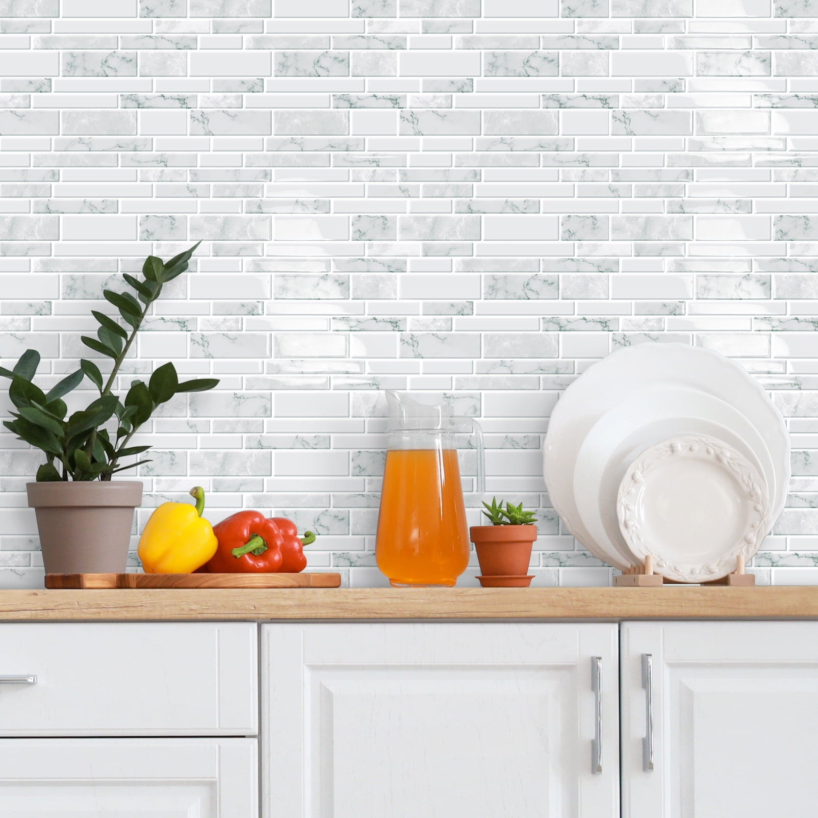 DEWOO 10 Sheets Peel and Stick Tile Backsplash, Stick on Wall Tiles, Self Adhesive Tile Sticker for Kitchen Backsplash and Bathroom(12"x12",White Marble)
