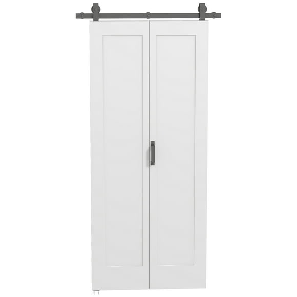 HOMCOM 35" White Bi-Folding Sliding Door with Hardware Kit - DIY Paintable MDF, Smooth Pulleys for Living Room, Bedroom, Kitchen, 82.7" H