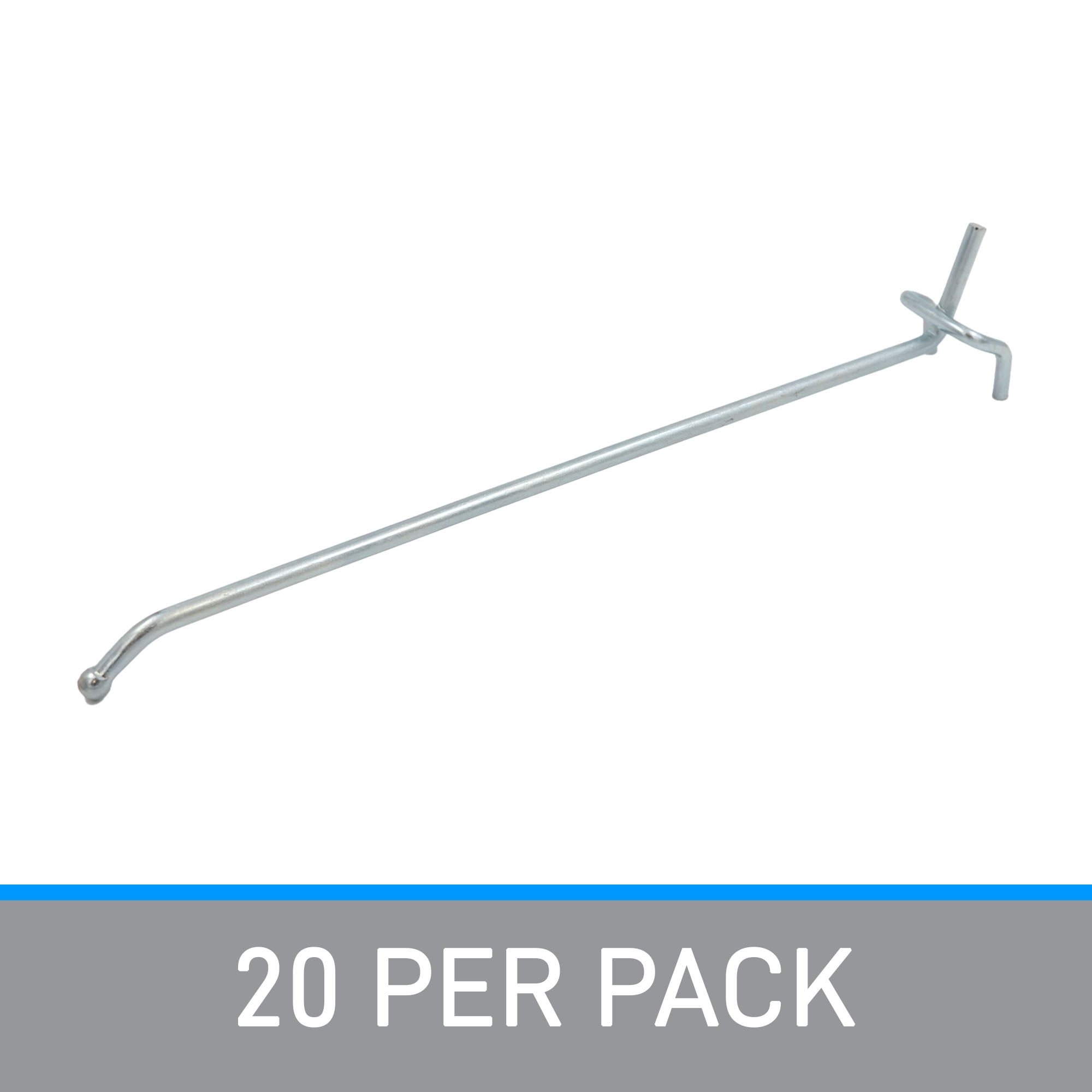 8 inch Chrome Pegboard Hooks - Peg Hooks fits in 1/4" or 1/8" holes (20 Pack)- Chrome Metal Pegboard Hooks - Durable Peg Board Hooks for Retail and Home - Peg Board Tool Hangers for Organized Storage