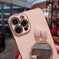thumbnail image 2 of for iPhone Case,3D Bow Glitter Diamond Mirror Makeup Bling Electroplated Bumper Camera Lens Protection Soft Shockproof Phone Case (Pink,iPhone 13), 2 of 6