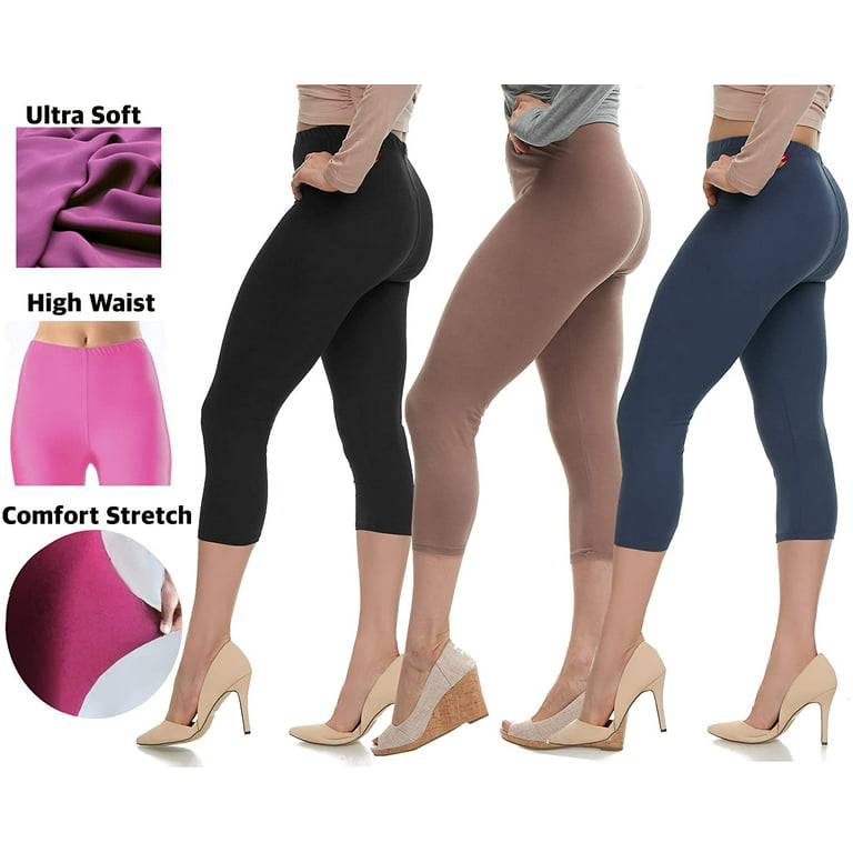 LMB Capri Leggings for Women Buttery Soft Polyester Fabric, Dark Navy, XL -  3XL
