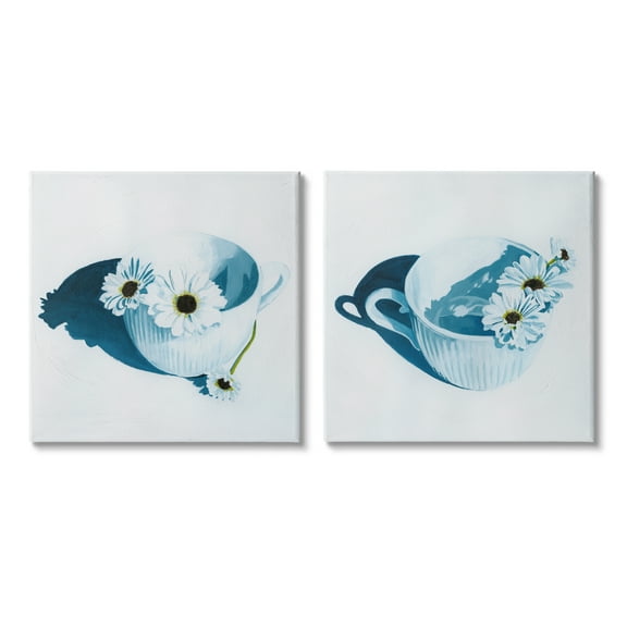 Stupell Industries Floral Sprigs in Teacup Botanical & Floral Painting Gallery Wrapped Canvas Print Wall Art, 17 x 17, Set of 2