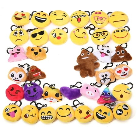 34 PCS Emoji Keychain, Emoji Party Favors Mini and Cute Plush Pillows, Emoji Party Supplies for Kids Christmas Birthday Classroom Rewards 9cm x 6.4cm