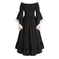 thumbnail image 4 of Anmrize Women Medieval Victorian Gown, Off Shoulder Renaissance Dress, Layered Hem Cosplay Costume, Full Length Halloween Dress, Womens's Medieval Renaissance Costume Cosplay Over Dress, Black L, 4 of 6