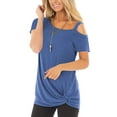 thumbnail image 6 of SHIBEVER Casual Cold Shoulder Tunics Tops for Women Summer Cute Short Sleeve Twist Knot Blouse T-Shirt Blue L, 6 of 7