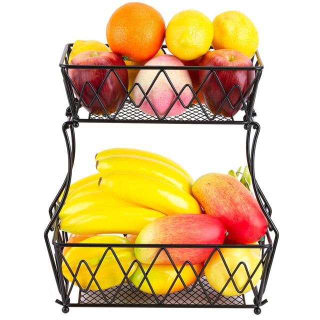 Cesta De Frutas De 2 Capas Cesta De Almacenamiento De Cocina Cesta De Fruta Negra Cesta De Pan Encimera Desmontable Soporte De Verduras De Frutas Soporte De Almacenamiento De Cocina Kearding HA019491-00