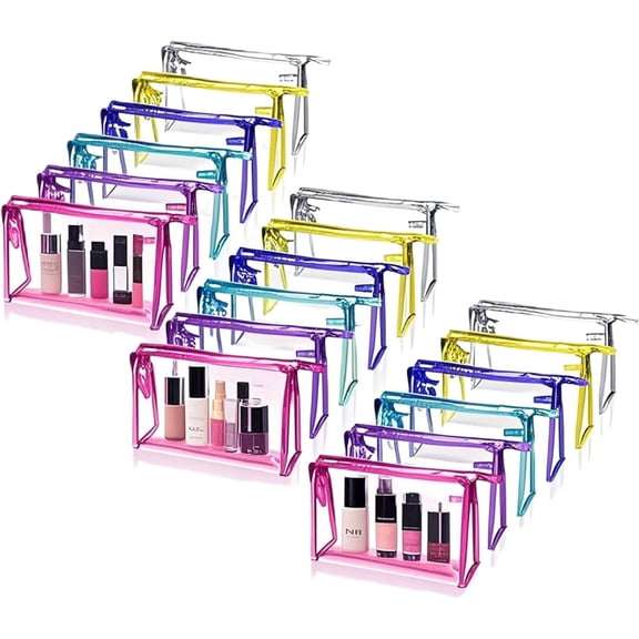 MOAMUN 18 Pcs Portable Clear Makeup Bags with Handle, Transparent Waterproof Toiletry Bag, Travel PVC Cosmetic Bags Pouch, Pencil Cases, Stationary Organizer