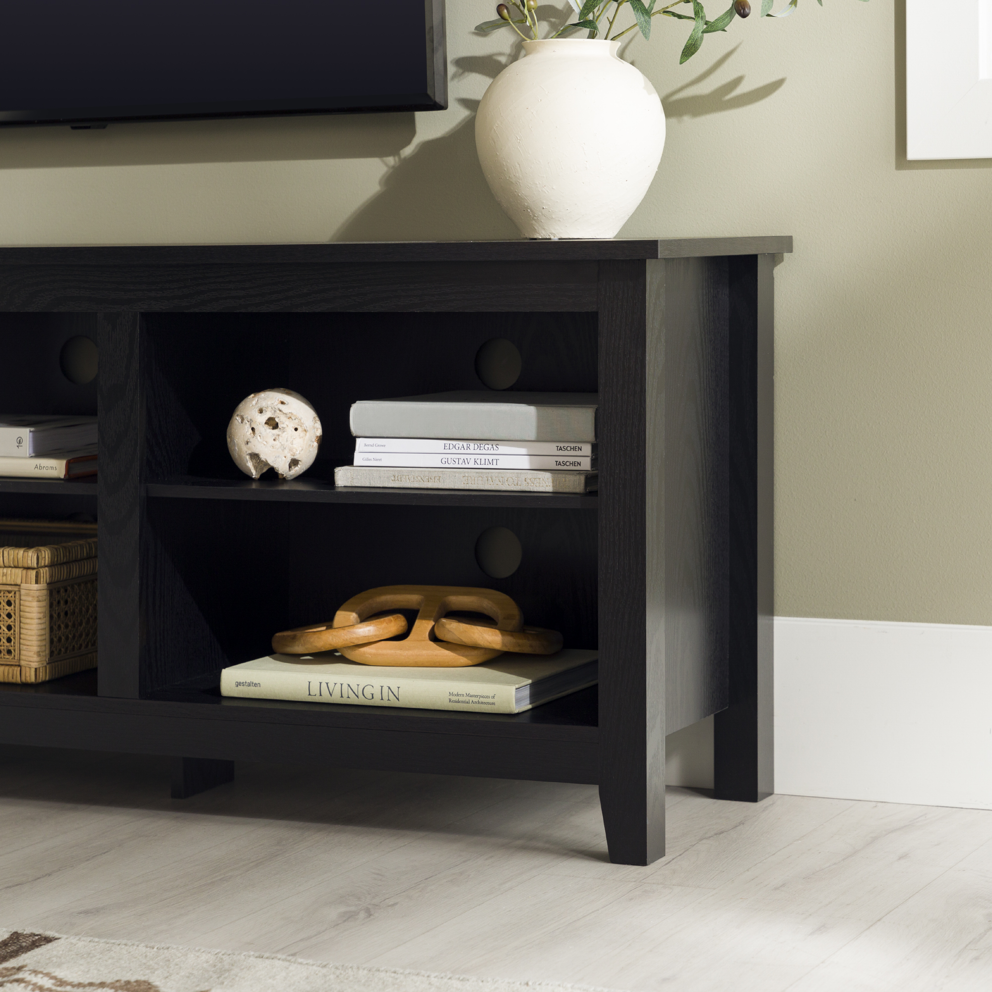 Woven Paths Open Storage TV Stand for TVs up to 80", Black - image 4 of 14