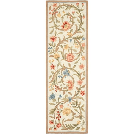SAFAVIEH Chelsea Baxter Floral Wool Runner Rug  Ivory  2 6  x 12 SAFAVIEH Chelsea Collection HK248A Hand-hooked Ivory Rug The Chelsea Collection of hand-hooked contemporary rugs feature timeless looks from a pure virgin wool pile providing comfort and softness to the touch made from an all-natural material. Hand-surged binding and 100 percent cotton canvas backing adds to the durability of your rug to be enjoyed for many years. The fringeless borders give a very clean  elegant look and feel. Rug has an approximate thickness of 0.5 inches. For over 100 years  SAFAVIEH has set the standard for finely crafted rugs and home furnishings. From coveted fresh and trendy designs to timeless heirloom-quality pieces  expressing your unique personal style has never been easier. Begin your rug  furniture  lighting  outdoor  and home decor search and discover over 100 000 SAFAVIEH products today.