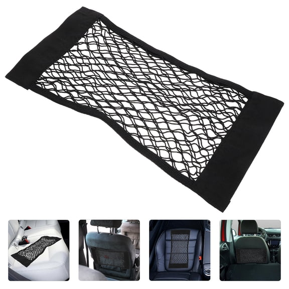 HOOWIFFY Universal Black Car Mesh Storage Net with Double Elastic Straps, Breathable Organizer for Trunk and Seat Back