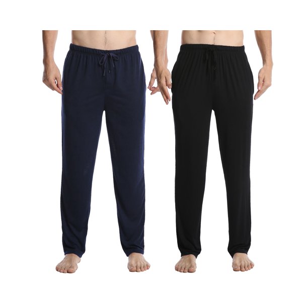 2 packs Men's Rayon Super Soft Long Classic Lounge Pajama Sleep Pants w. Pockets & Drawstring