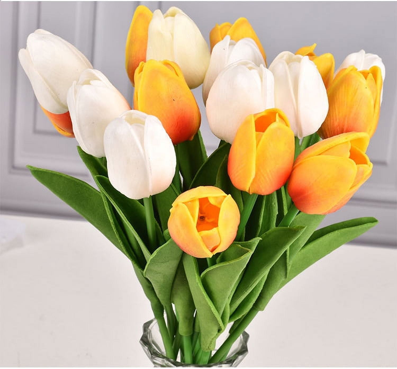 10pcs Artificial Tulips Flowers Faux Tulip Stems Real Touch PU Tulip Bouquet  for Wedding Party Home Decoration, Orange 