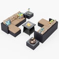 thumbnail image 1 of Hersh 77" Wide Outdoor Rattan Sectional Sofa with Cushions - Small Patio Wicker Furniture Set (3 - Person Seating Group, Blue), 1 of 7