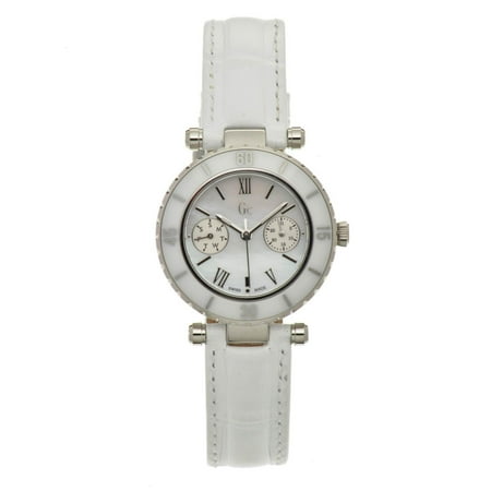Se White Dial - GC Unisex 34mm White Leather Band Steel Case Quartz Silver-Tone Dial Analog Watch I24001L1S