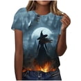 thumbnail image 2 of Halloween Shirts for Women Witch Castle Graphic Print Tops Casual Crewneck Short Sleeve Tees Fall Festival Holiday T-Shirts Flattering Daily Wear, 2 of 6
