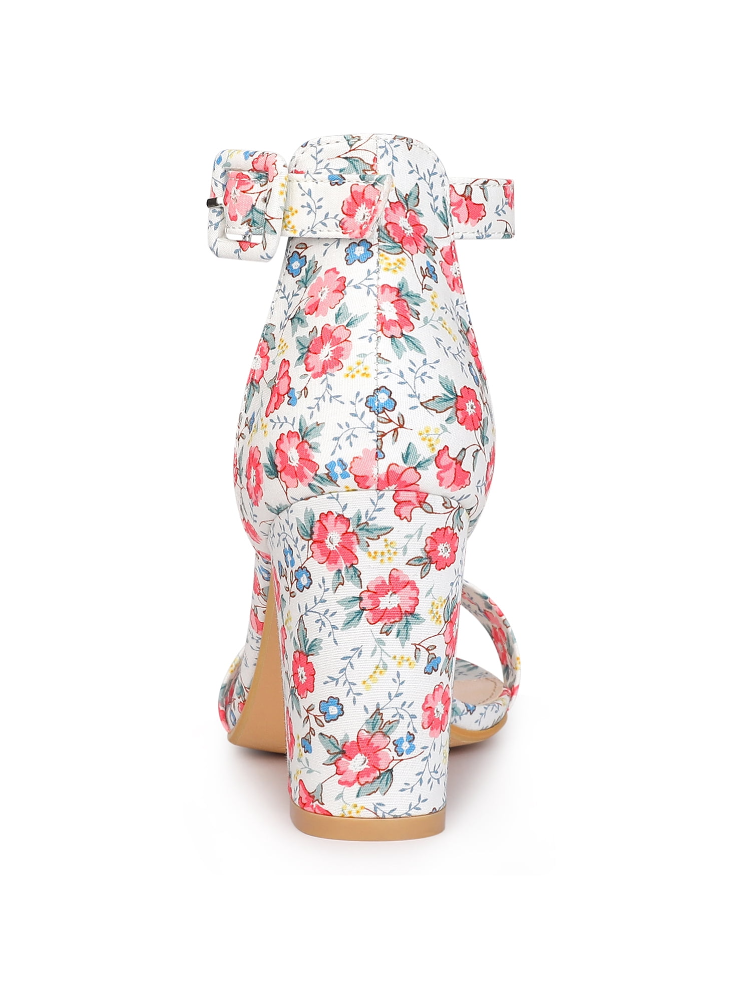 DARING DIVA Women's Floral Print Open Toe Block High Heels Red Sandals 9 Red White