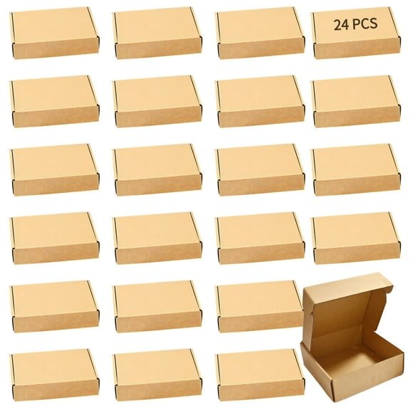 Small Gift Boxes with Lids for Presents, 24 pcs Square Paper Packaging, Quality and Space-Saving, Ideal for Gift Wrapping and Storage, Natural Wood-Look Design