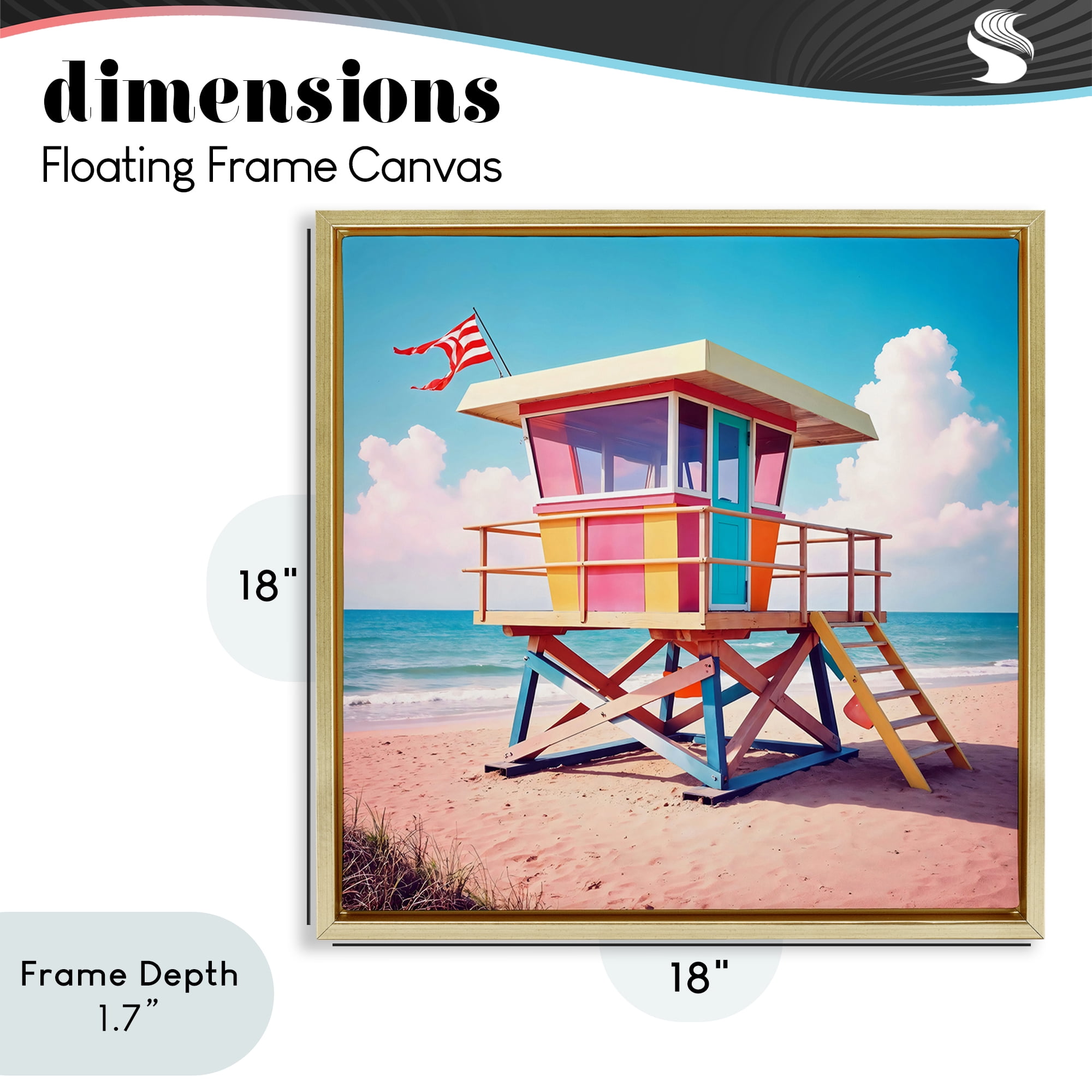 Stupell Industries Colorful Sunny Beach Tower Gold Framed Floater Canvas Wall Art, design by Creative Studio