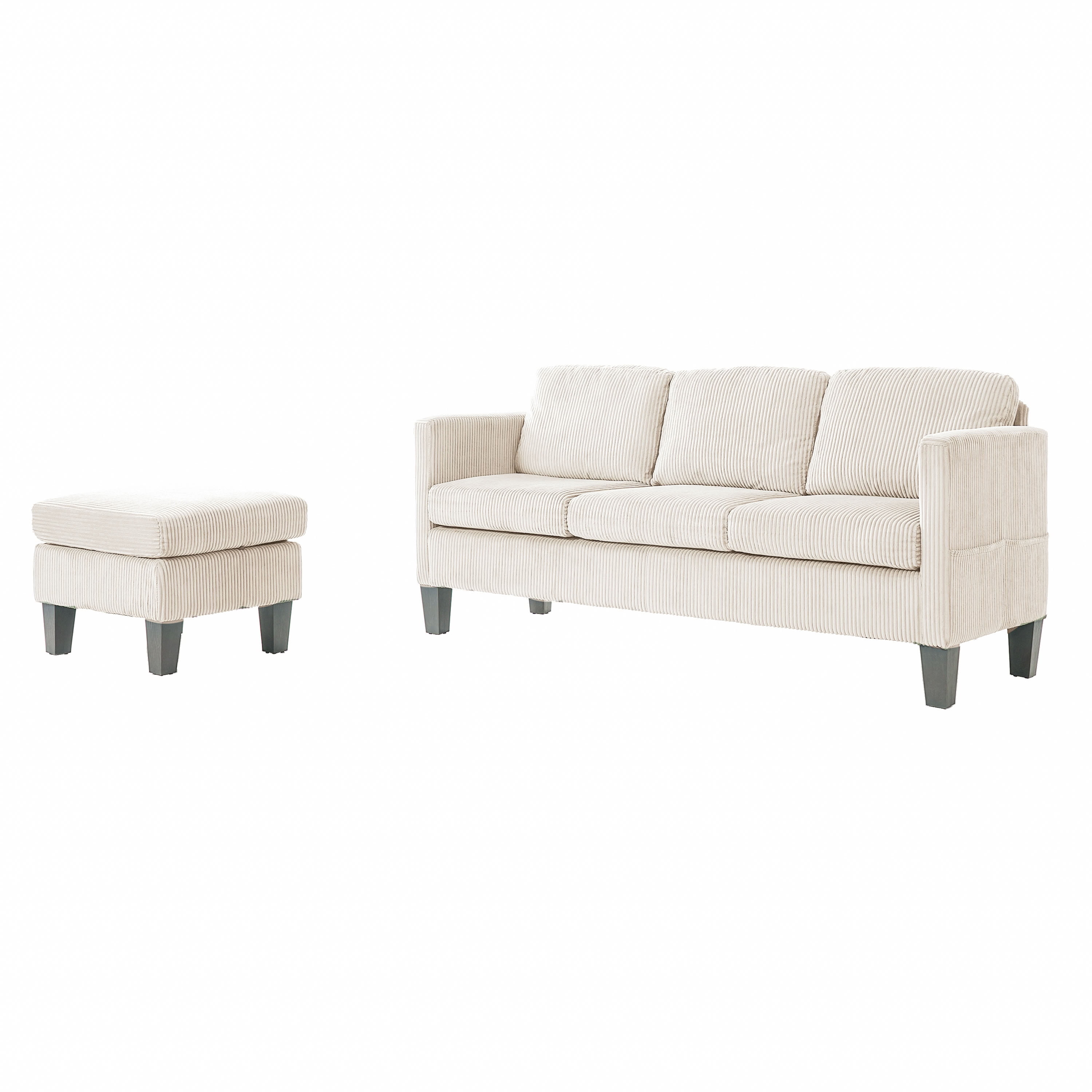 MAYEERTY 3-Seat Corduroy Sofa with Ottoman, Multi-functional Modern Sofa Couch for Apartments, Small Spaces, Easy Assembly