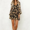 thumbnail image 4 of Pompotops Femmes Mode Casual V-Cou à Manches Longues Imprimé Cravate Robe, 4 of 9