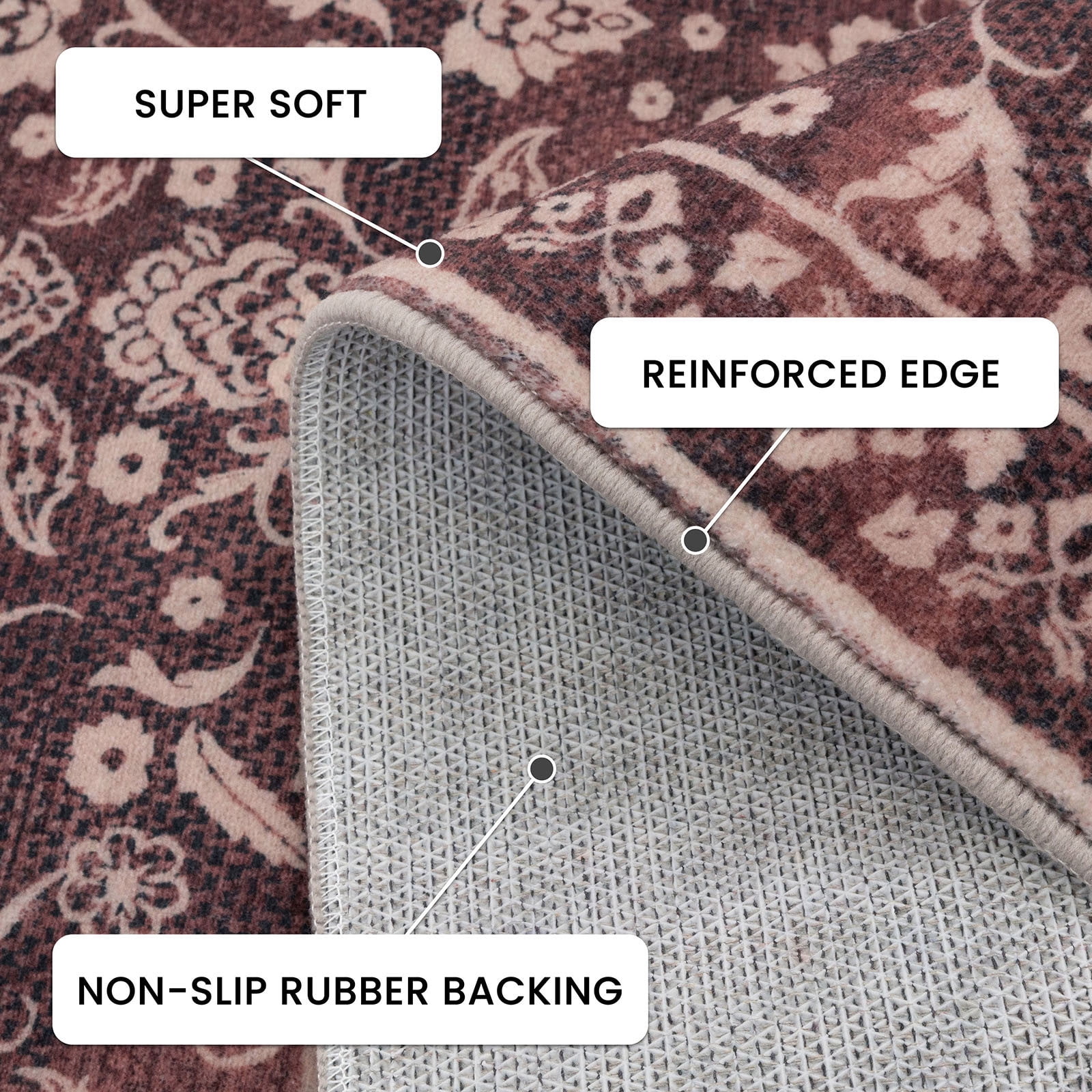GLATTICE Entryway Rugs 3x5 ft Washable Area Rug Super Soft Rug Non Slip Rubber Backed Entry Rug for Kitchen Bedroom Office Living Room, Deep Burgundy