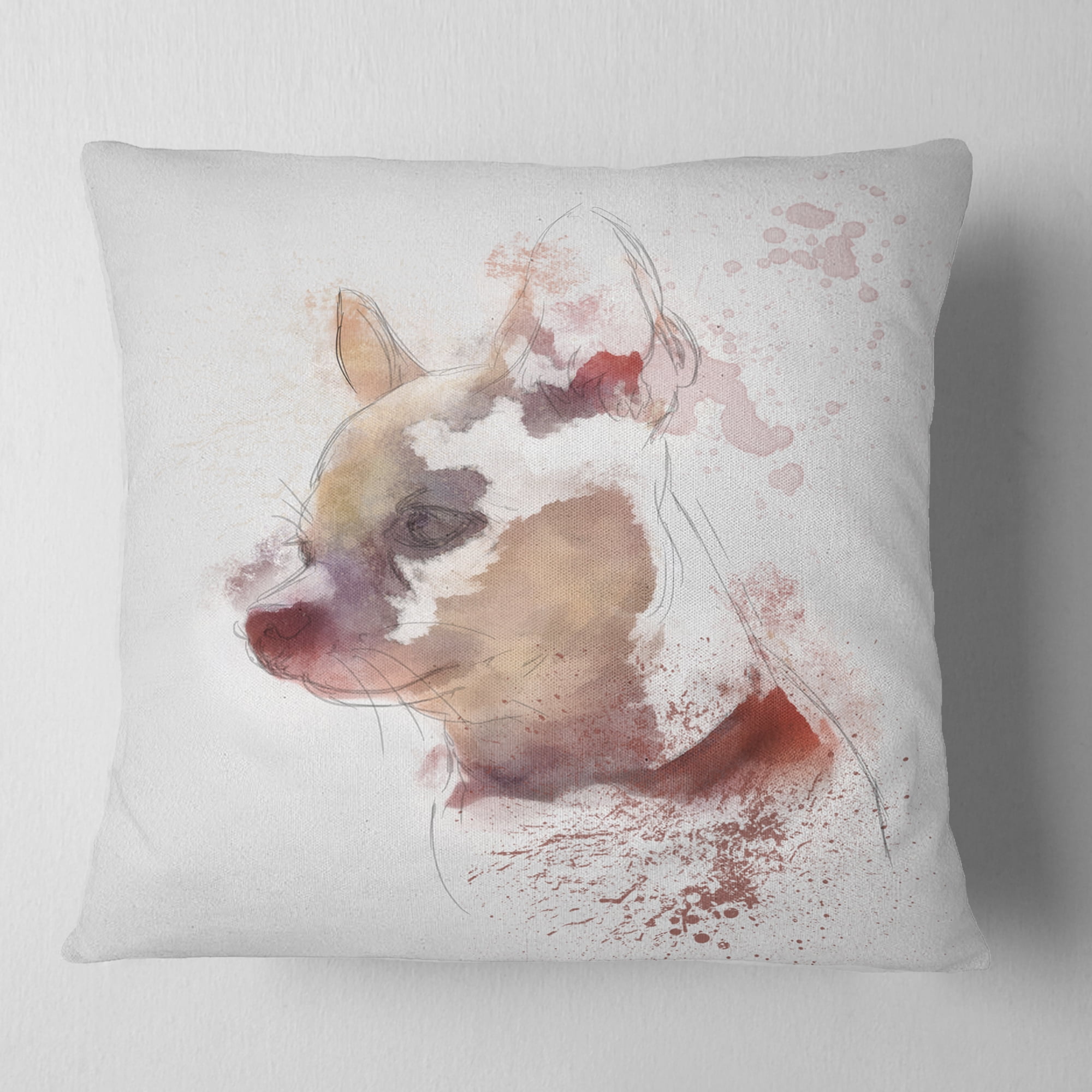 Designart Cute Puppy Portrait Watercolor - Animal Throw Pillow - 16x16
