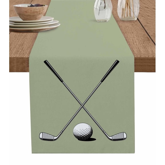 Golf Ball Club Table Runner 72 Inches, Sports Abstract Vintage Green Bed Runner Dresser Scarves Tabletop for Indoor Outdoor Parties/Ceremony/Banquet, 18" x 72"