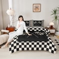 thumbnail image 4 of Homewish Boys Geometric Grid Flag 3-Piece Full Size Comforter Sets,Car Theme Bedding Comforter Set,Black White Lightweight Bedding Sets,Lightweight Room Decor,Reversible, 4 of 8