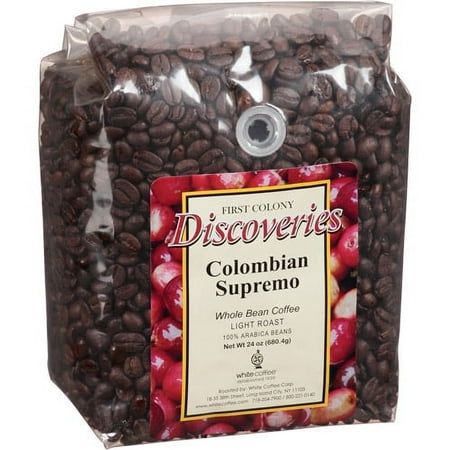 First Colony Discoveries Colombian Supremo Light Roast Whole Bean Coffee, 24 oz, (Pack of 4)