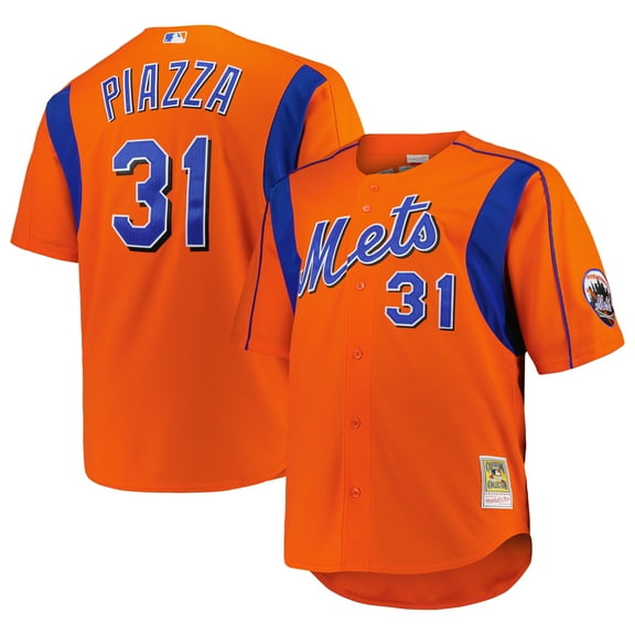 Men's Mitchell & Ness Mike Piazza Orange New York Mets Big & Tall Cooperstown Mesh Batting Practice Jersey