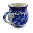 thumbnail image 2 of Polish Pottery Bubble Mug 12oz Polmedia Blue Poppy Wreath Theme UNIKAT Hand Painted in Boleslawiec, Poland + Certificate of Authenticity, 2 of 6