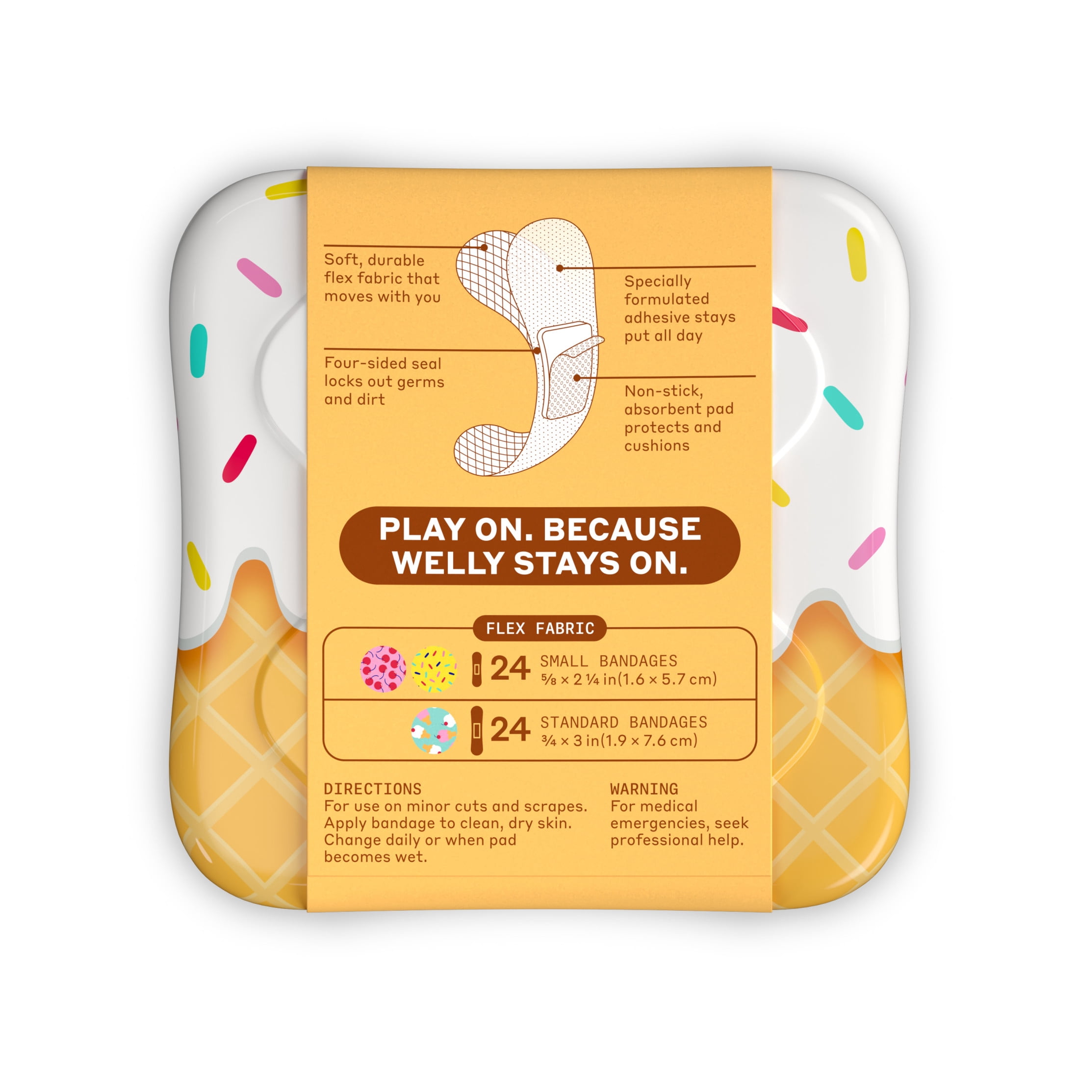 Welly Flex Fabric Adhesive Bandages Ice Cream 48ct