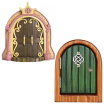 ICERUN 2Pcs Garden Statues,Wooden Dreamy Mini Gate Garden Decorations,Scenic Composition Outdoor Statues,Style2