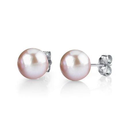Ss Marcasite Pearl - Pink Freshwater Cultured Pearl Stud Earrings - AAA Quality