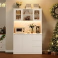 thumbnail image 2 of Kitchen Pantry Cabinet with Led Lights and Charging Station, Modern Kitchen Cabinet Hutch Cabinet with Storage and Microwave Stand, Tall Pantry Cabinet Buffet Cabinet with Countertop, 2 of 7