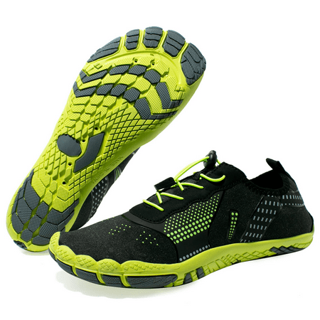 

WOTTE Men s Water Shoes Quick-Dry Barefoot Aqua Socks Slip-on Beach Wide Toe Shoes for Outdoor Sports Snorkeling Surfing Diving Black Green Size 7.5