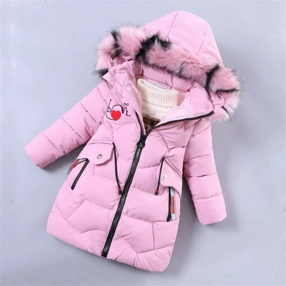 Mgmyaa Girls' Hooded Puffer Coat Winter Thick Warm Fleece Lined Jacket Kids Insulated Outerwear Parka 3-8 Years