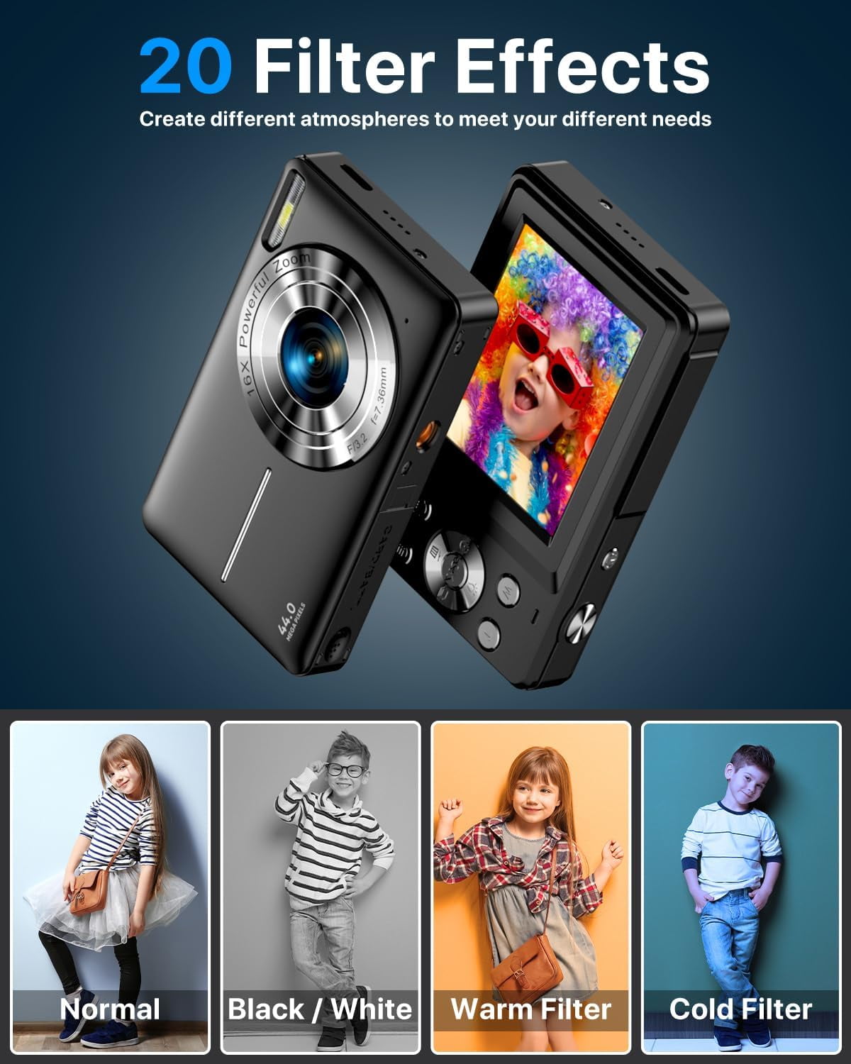 Digital Camera,FHD 1080P Digital Camera for Kids Video Camera with 32GB Card 16X Digital Zoom, Compact Point and Shoot Camera Portable Small Camera for Teens Students Boys Girls Seniors(Black)