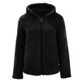 thumbnail image 4 of VISALY Womens Zip Up Hoodies Sweater Jacket Womens Winter Faux Jacket Coats Fuzzy Back Hood and Front Placket Shaggy Shacket Jacket Casual Sweaters Loose Sweaters Winter Sweaters Black L, 4 of 5