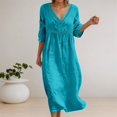 thumbnail image 6 of Bysome Women Dress Solid Color 3/4 Sleeve V-Neck Flowy Dresses Summer Casual Women Dresses Size M Sky Blue, 6 of 8