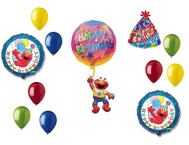 5 FOIL BALLOON BOUQUET CLUSTER PARTY DISPLAY AGE 1 1ST BIRTHDAY ELMO SESAME ST 